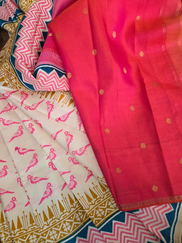 Block Zari Print Kanjivaram saree
