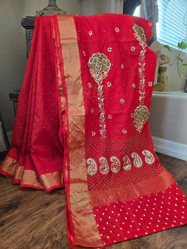Chanderi Moti & Kamdani saree