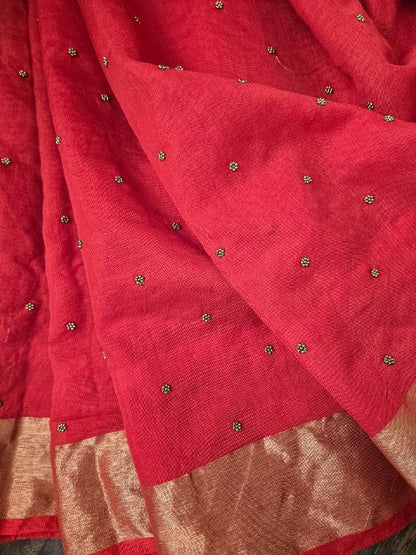 Chanderi Moti & Kamdani saree