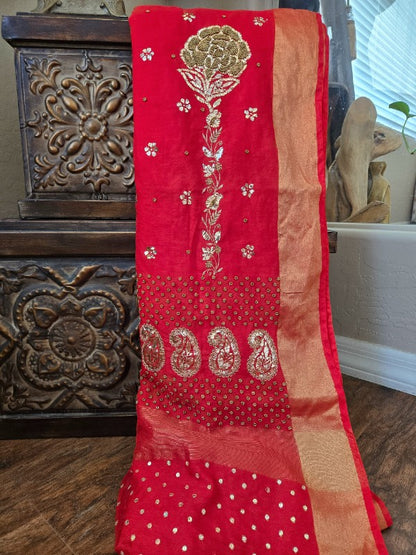 Chanderi Moti & Kamdani saree