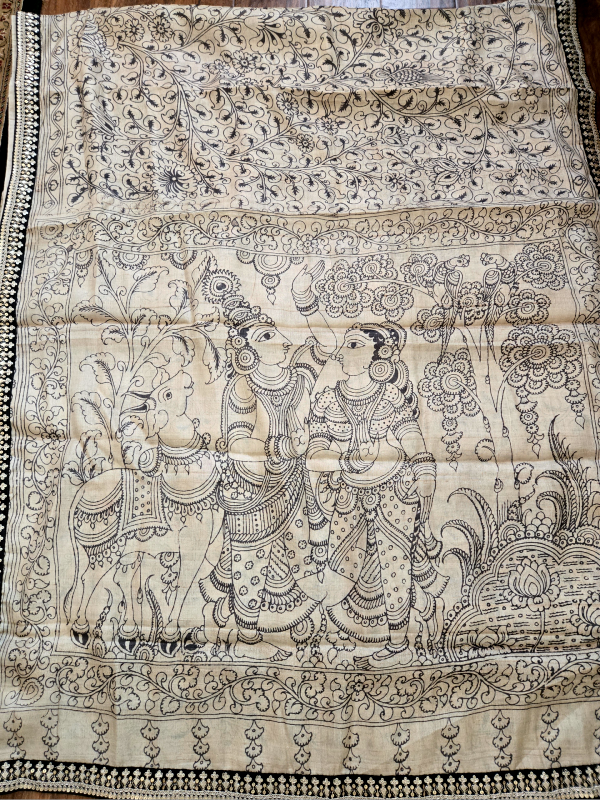 Tussar Pen kalamkari Saree