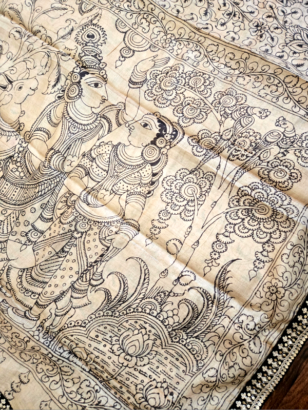 Tussar Pen kalamkari Saree