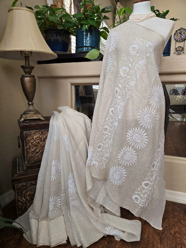 Chanderi Tissue Chikankari Saree