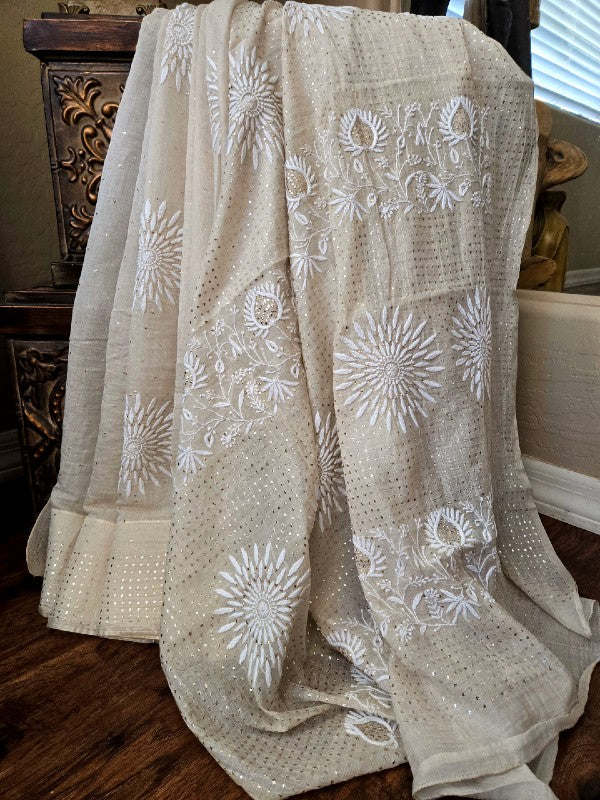 Chanderi Tissue Chikankari Saree