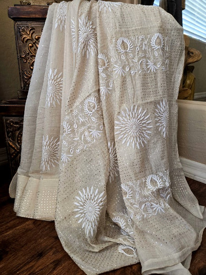 Chanderi Tissue Chikankari Saree