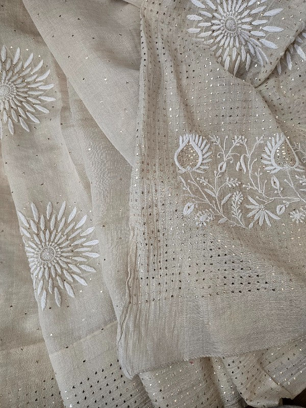 Chanderi Tissue Chikankari Saree