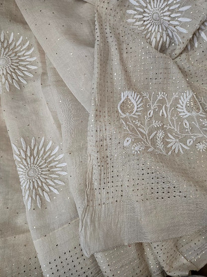 Chanderi Tissue Chikankari Saree