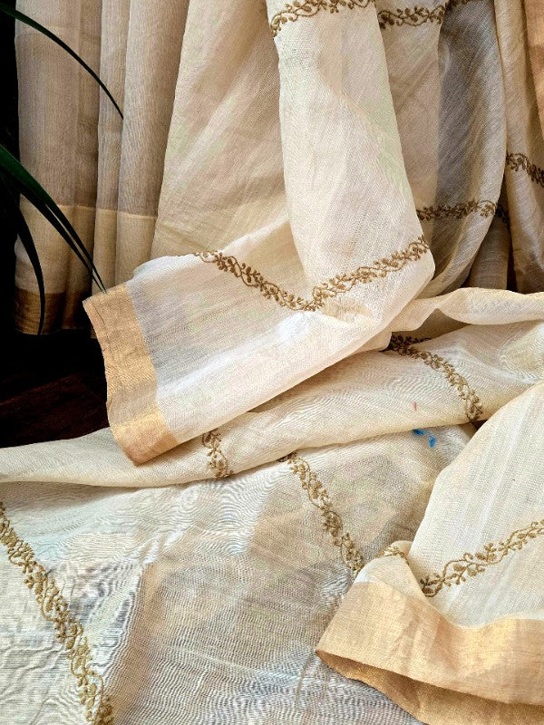 Tissue Chanderi Chikankari Saree