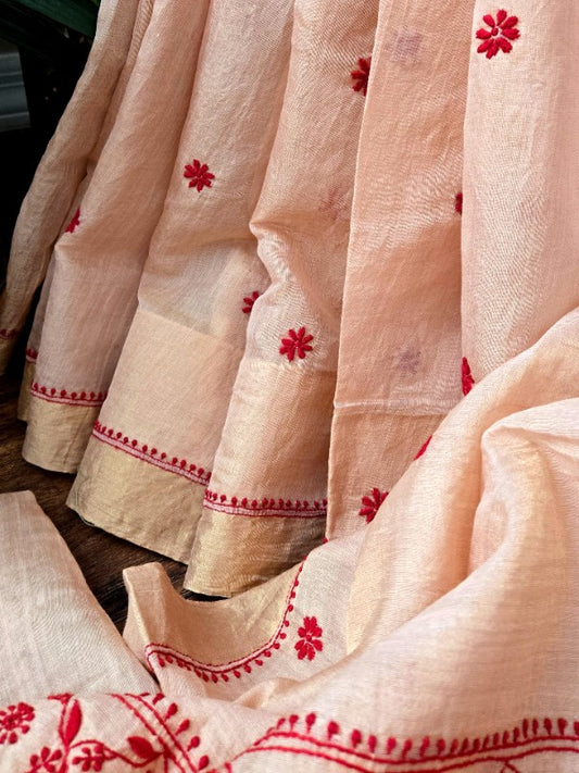 Tissue Chanderi Chikankari Saree
