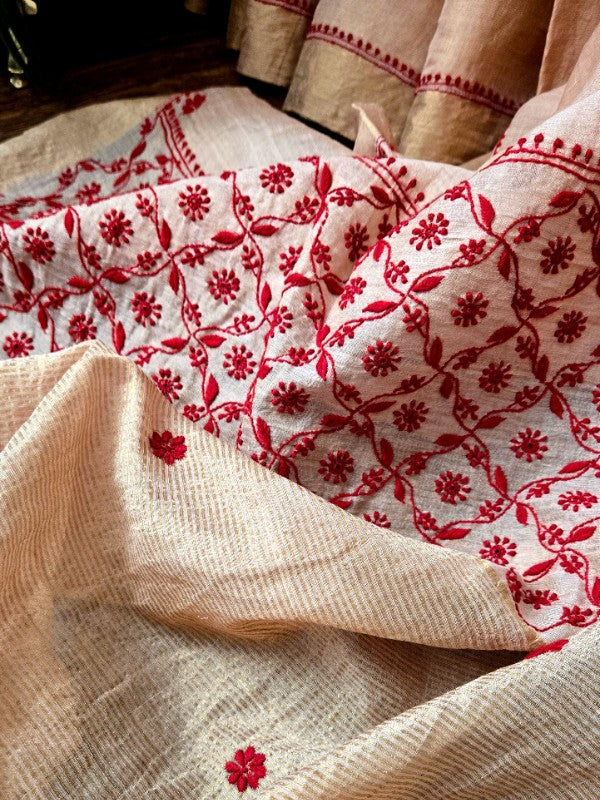 Tissue Chanderi Chikankari Saree