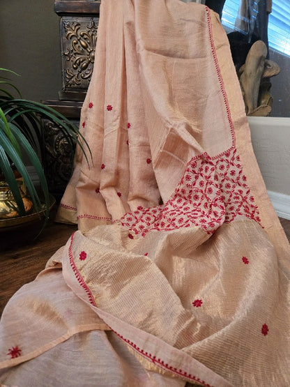 Tissue Chanderi Chikankari Saree