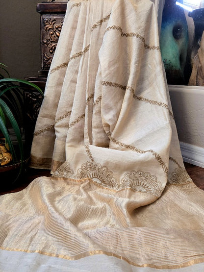 Tissue Chanderi Chikankari Saree
