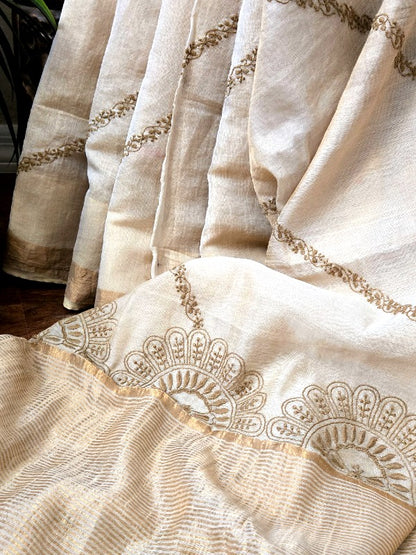 Tissue Chanderi Chikankari Saree