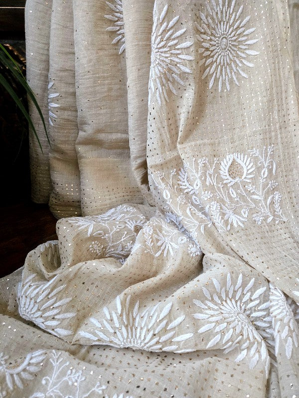 Chanderi Tissue Chikankari Saree