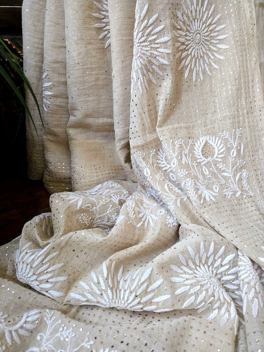 Chanderi Tissue Chikankari Saree