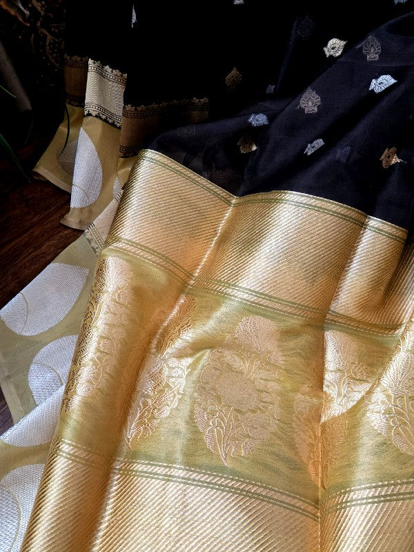 Black Gold Khadiyal Organza Banarsi Saree