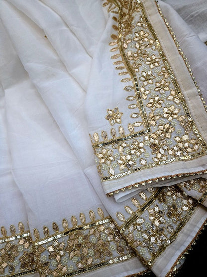 Pure Mul  Cotton Zardozi Saree