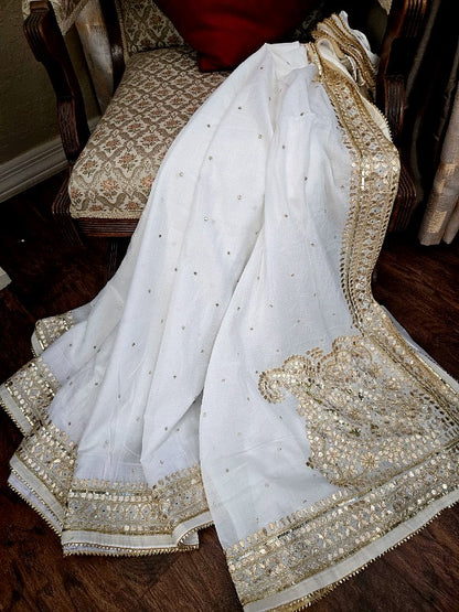 Pure Mul Cotton Zardozi Saree