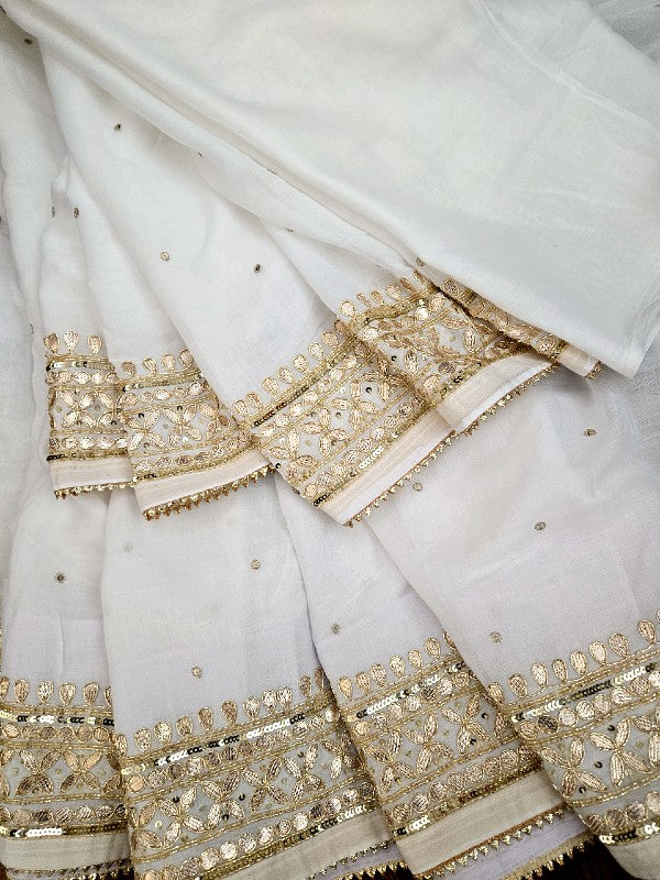 Pure Mul Cotton Zardozi Saree