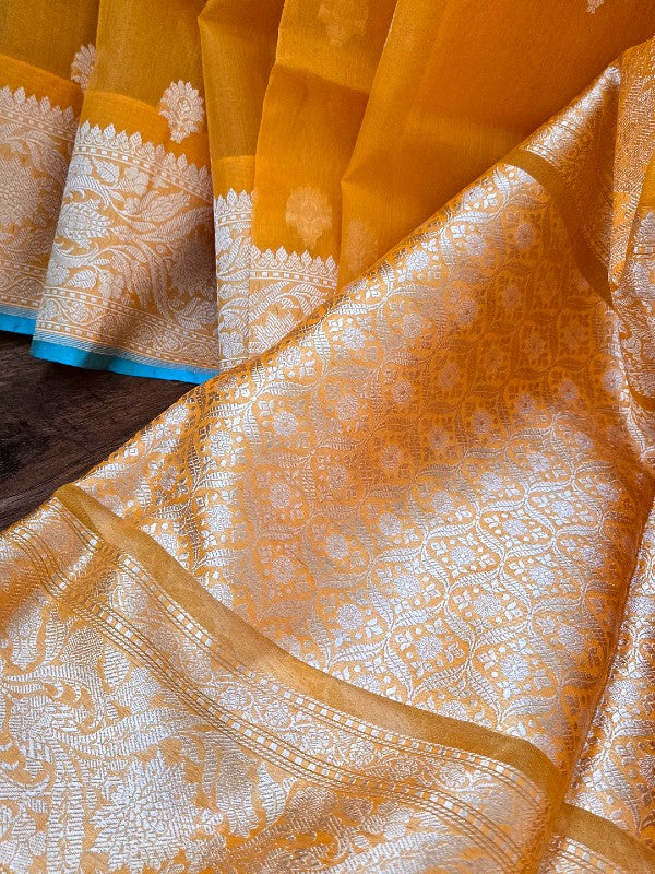 Mango Yellow Organza Banarsi Saree