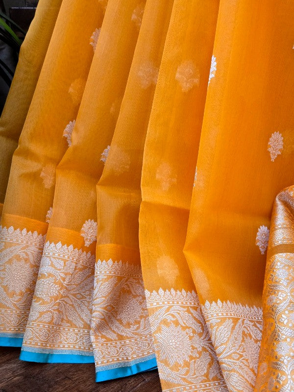 Mango Yellow Organza Banarsi Saree