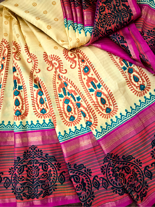 Block Print Kanjivaram Saree