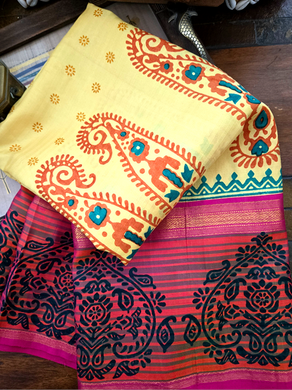 Block Print Kanjivaram Saree