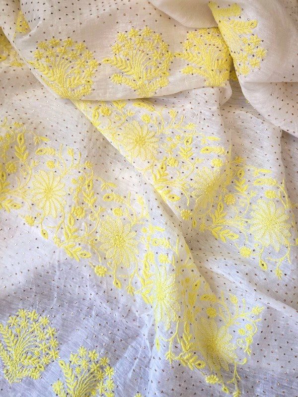 Silk Linen  Chikankari Saree