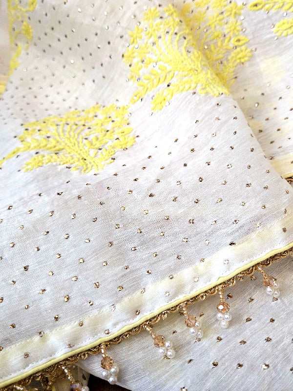 Silk Linen  Chikankari Saree