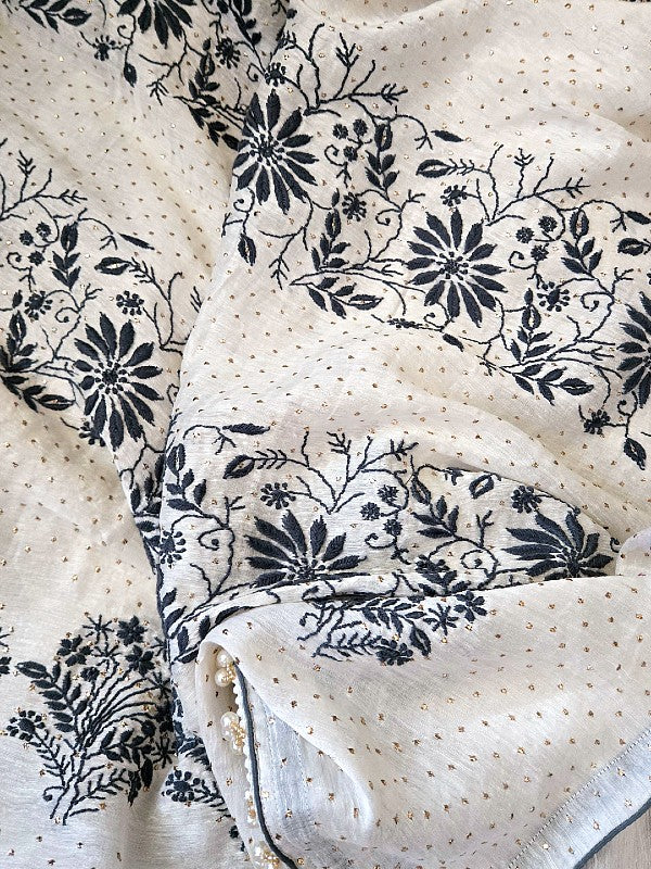 Silk Linen Chikankari Saree