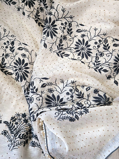 Silk Linen Chikankari Saree