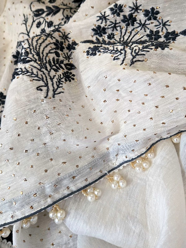 Silk Linen Chikankari Saree