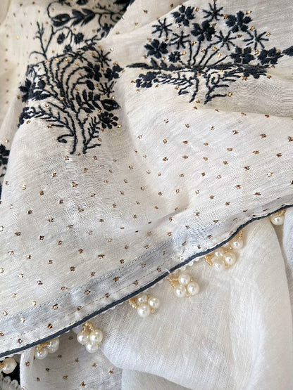 Silk Linen Chikankari Saree