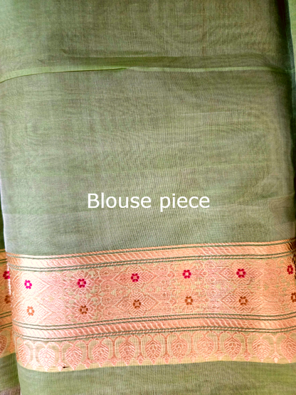Mint Green Banarsi Organza Saree