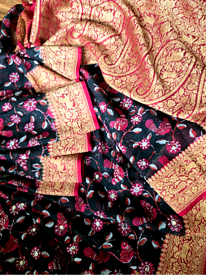 Block Print Khaddi Georgette Banarsi