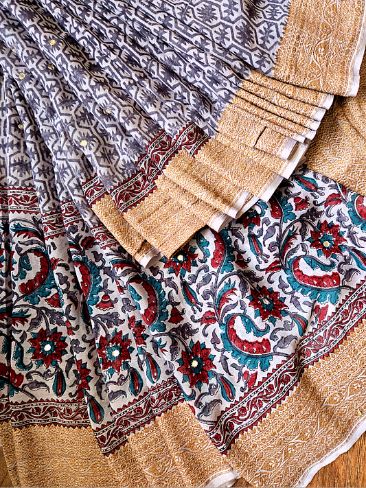 Block Print Khaddi Georgette Banarsi