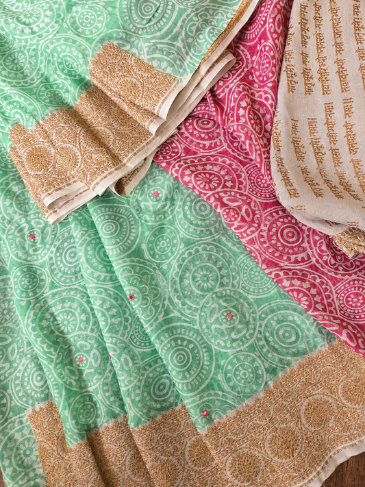 Block Print Khaddi Georgette Banarsi