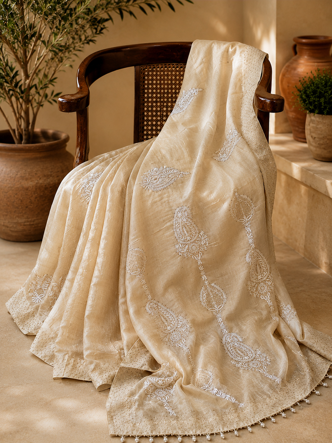 Pure Tussar Chikankari Saree