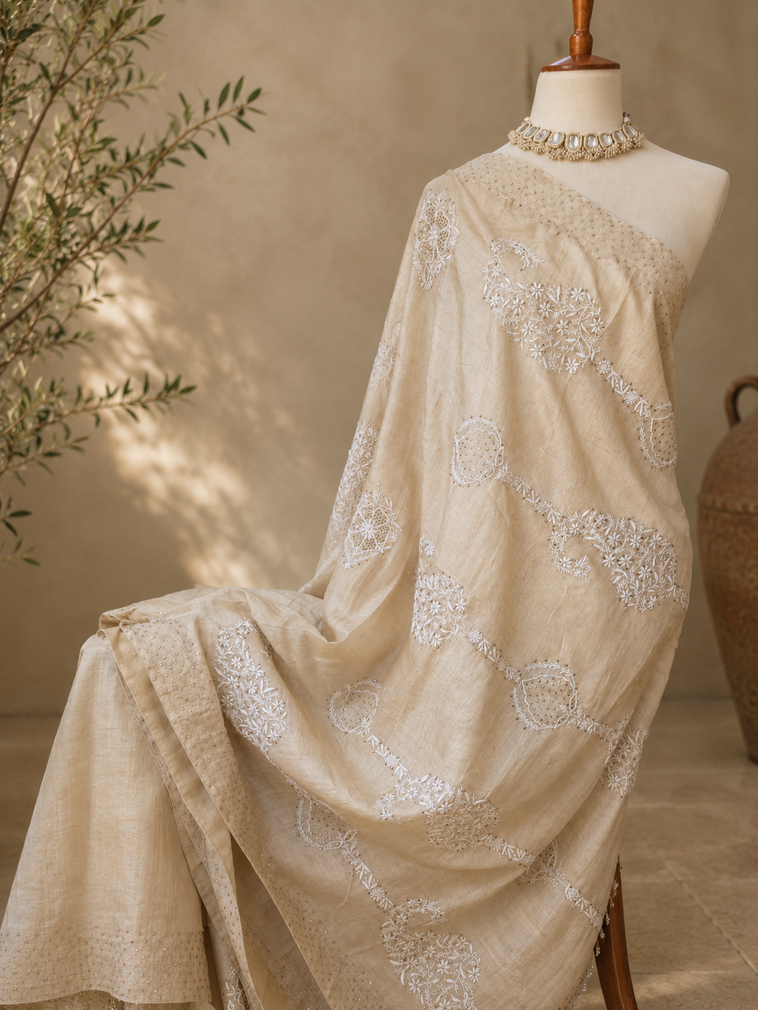 Pure Tussar Chikankari Saree