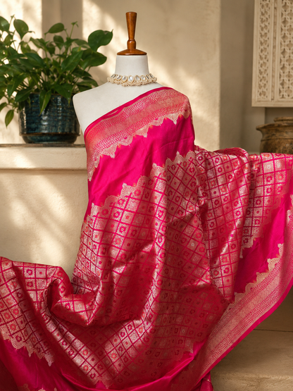 Sweet Pink Gorgeous Katan Silk Banarsi Saree
