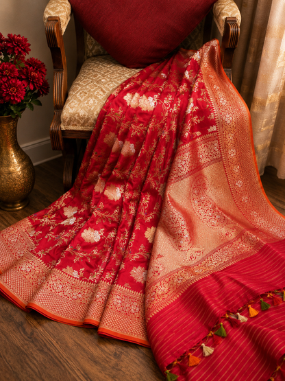 Khadua Jaal Ektara Katan Silk Meena Banarsi saree