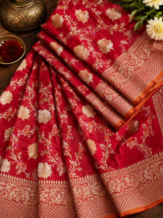 Khadua Jaal Ektara Katan Silk Meena Banarsi saree