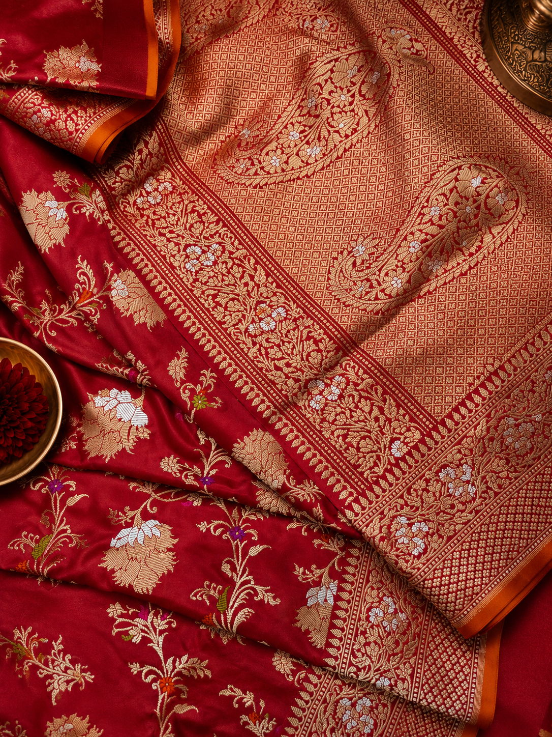 Khadua Jaal Ektara Katan Silk Meena Banarsi saree
