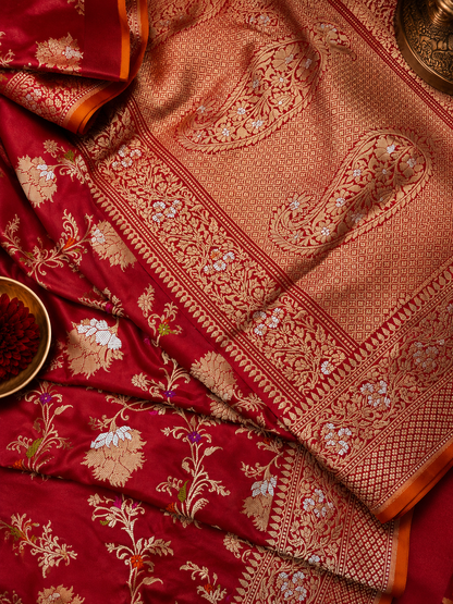 Khadua Jaal Ektara Katan Silk Meena Banarsi saree