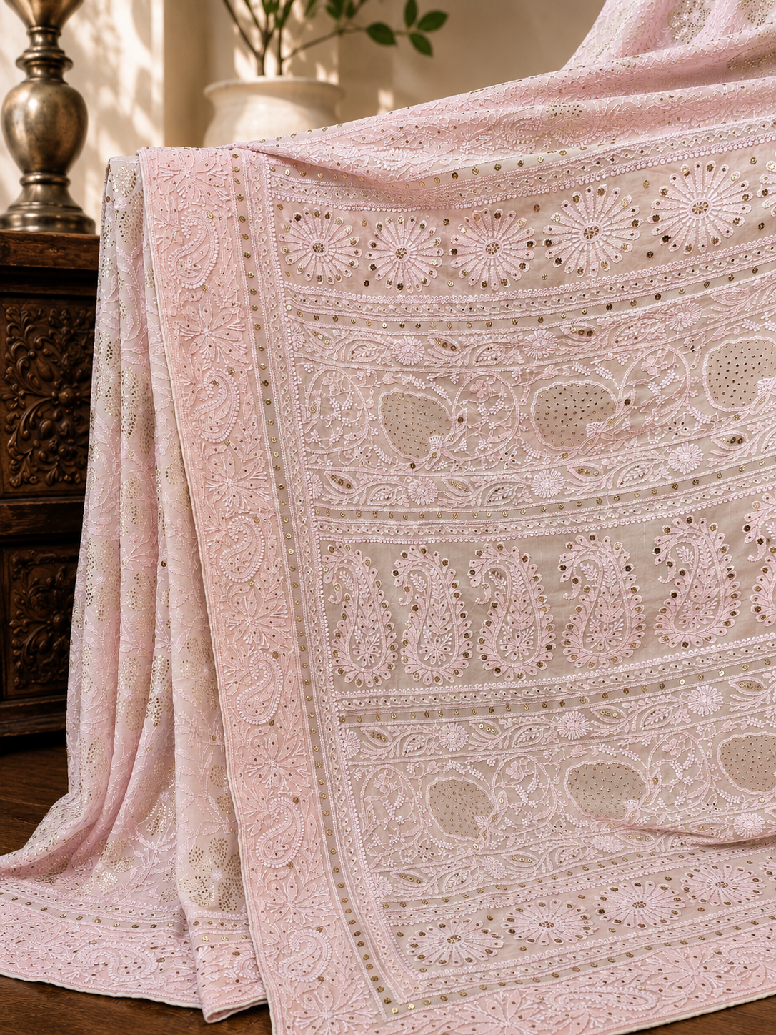 Pure Georgette Kamdani Chikankari Saree