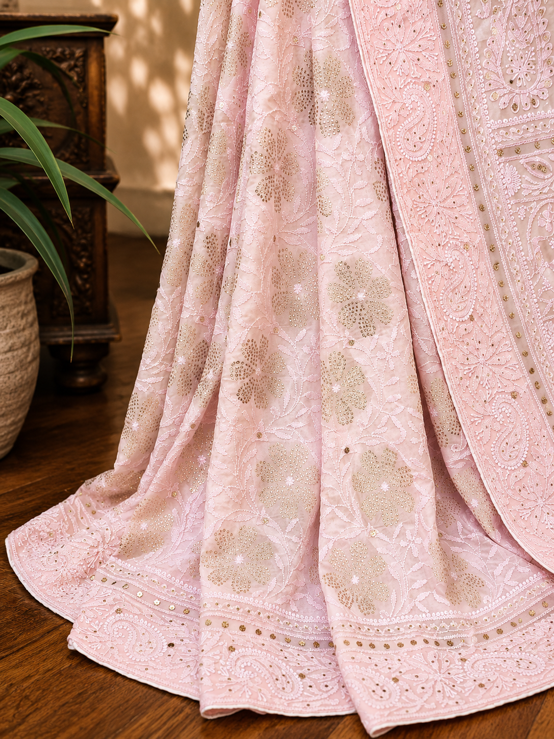 Pure Georgette Kamdani Chikankari Saree