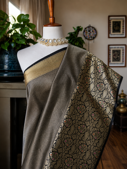 Black Gold Katan Silk Banarsi Saree