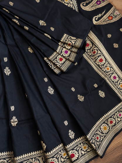 Black Meena Katan Silk Banarsi Saree