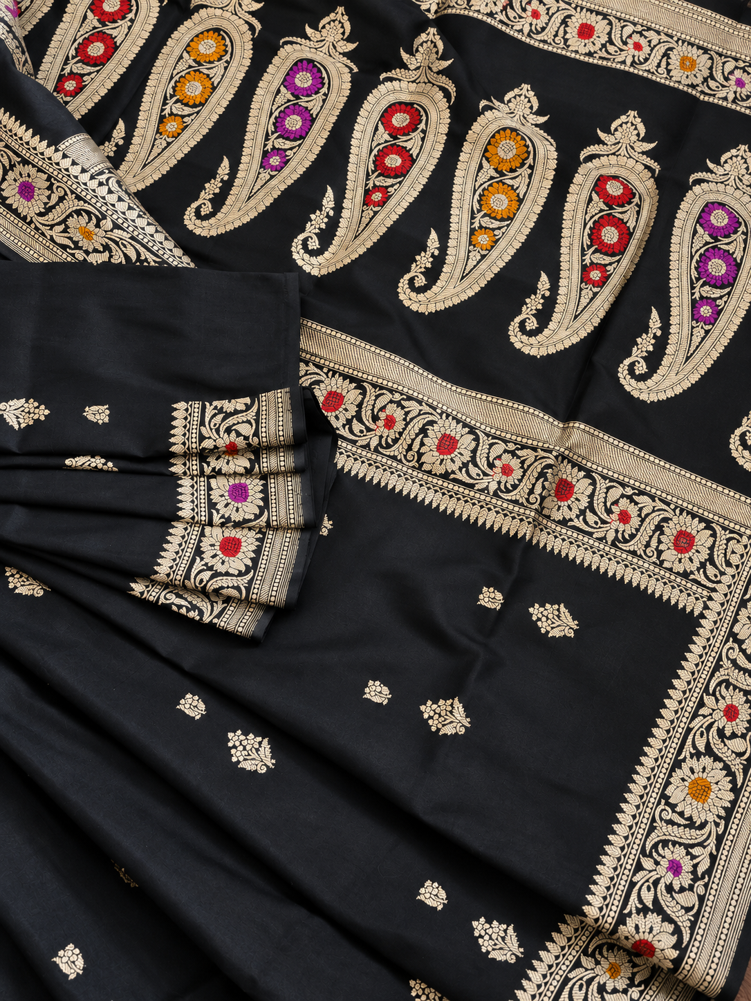 Black Meena Katan Silk Banarsi Saree