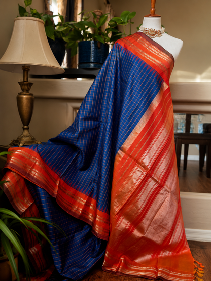 Azure Blue Silk Gadwal Saree